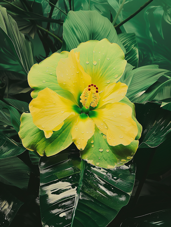 Vibrant Yellow Hibiscus with Dewdrops