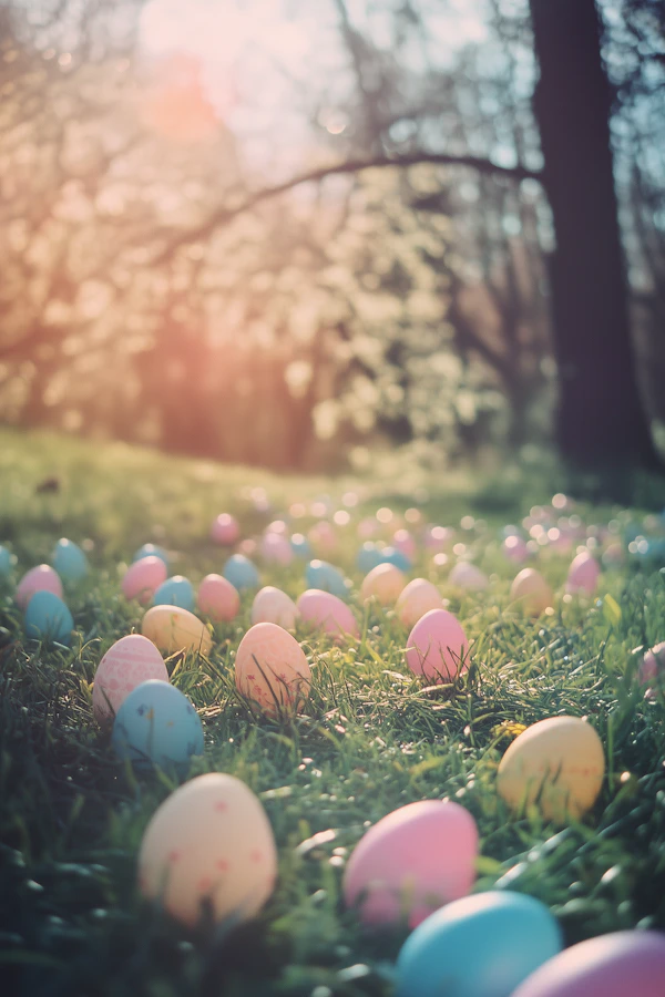Easter Egg Hunt on a Sunny Lawn