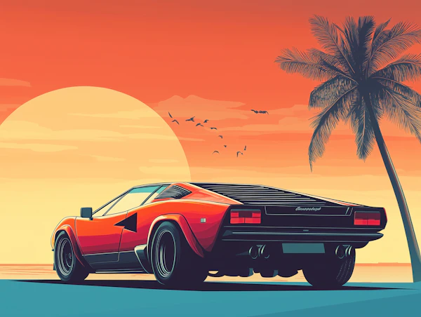 Red Lamborghini Sunset