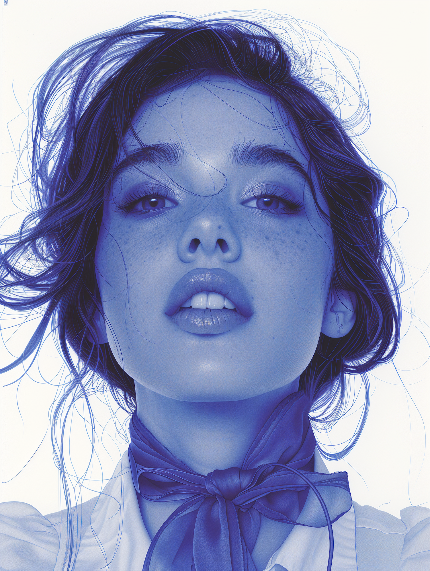 Serene Blue-toned Woman Portrait