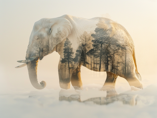 Double Exposure Elephant and Forest