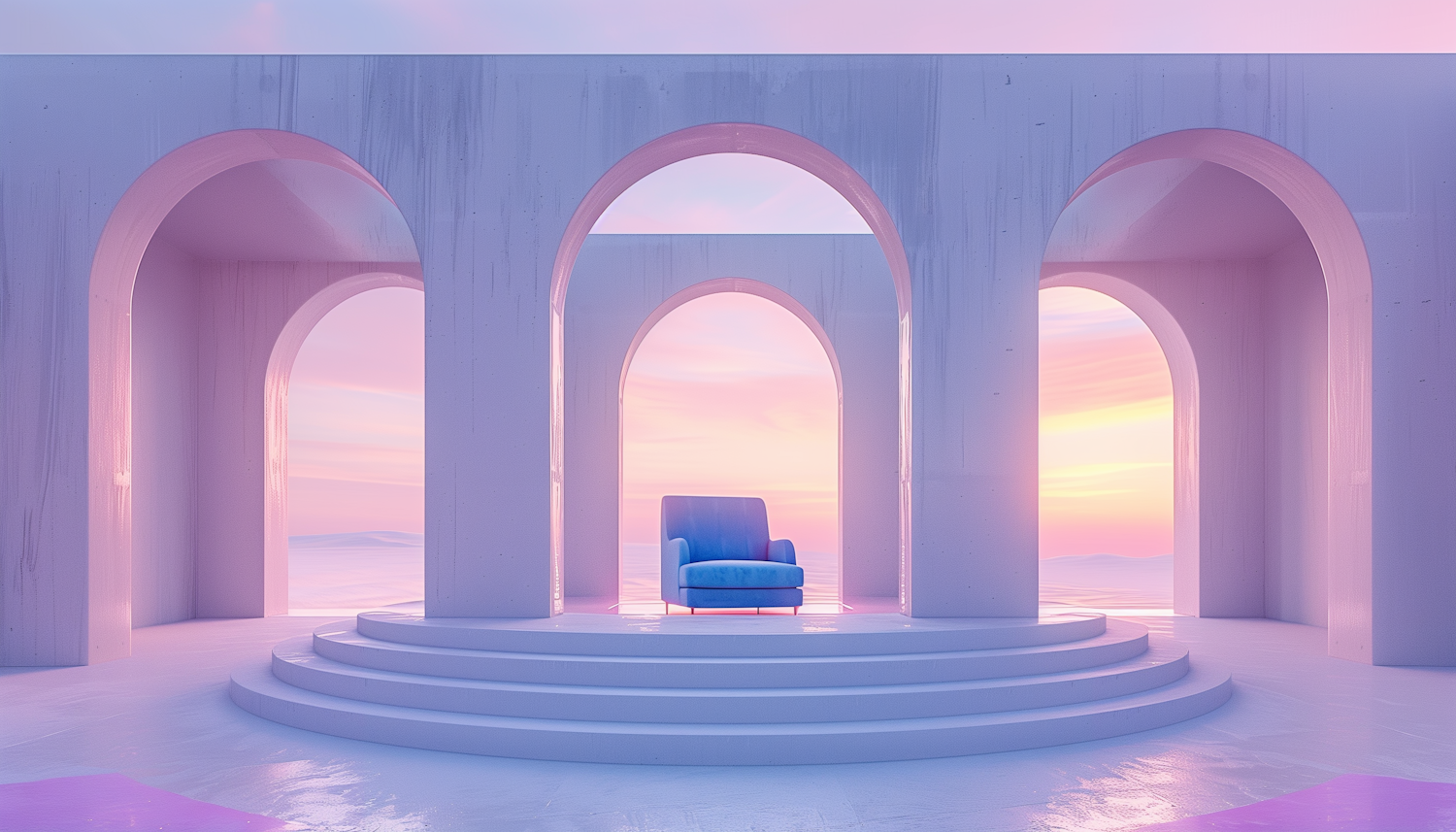 Solitary Blue Chair in Arched Passage