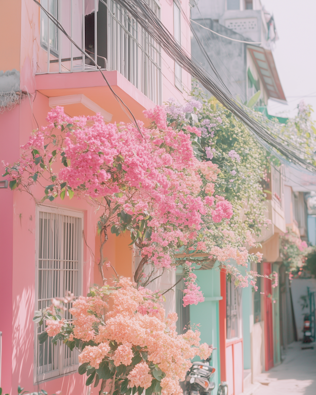 Vibrant Street Scene with Blooming Flowers