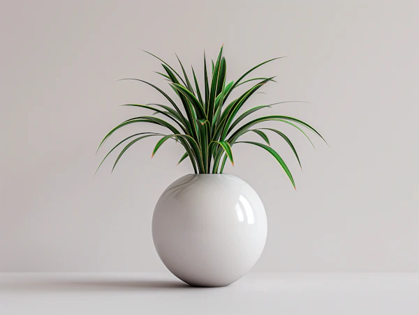 Minimalist Green Plant in White Spherical Vase