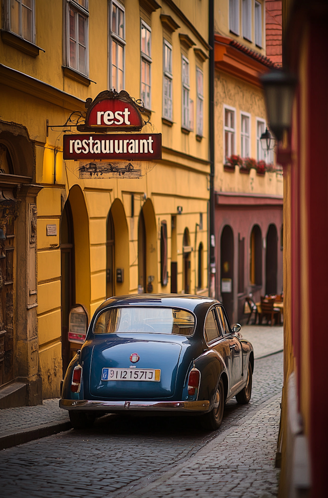 European Street with Vintage Car