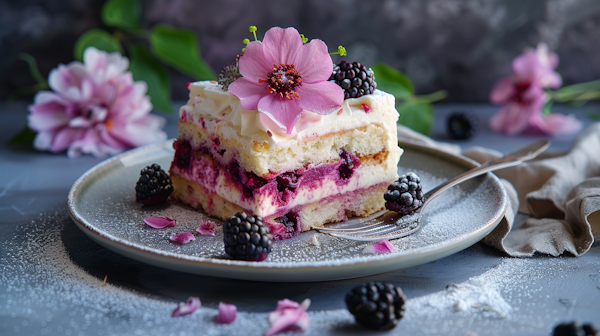 Elegant Slice of Cake with Blackberries