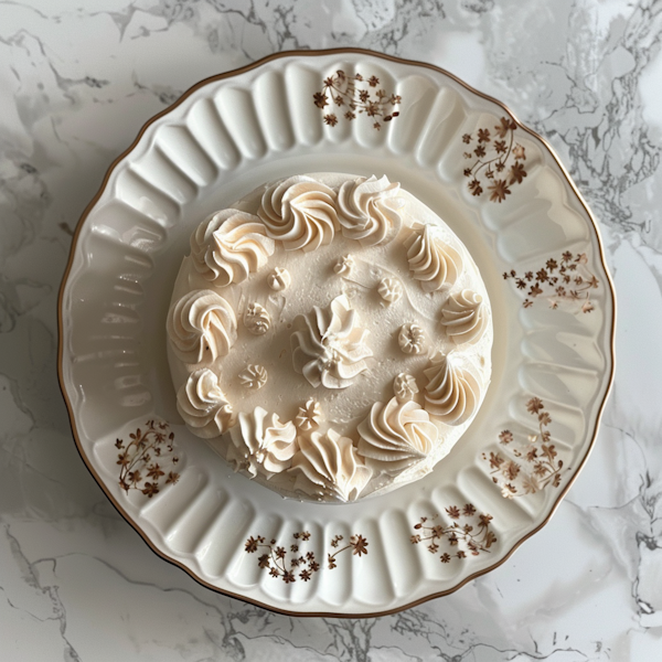 Elegant Frosted Cake on Floral Plate