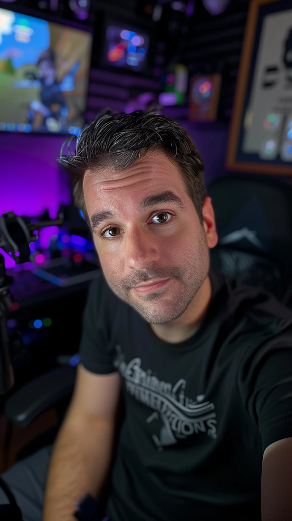 Man in Gaming Space with Ambient Lighting