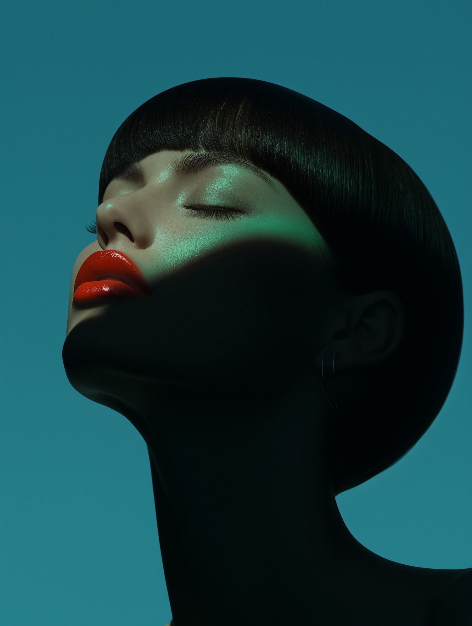 Serene Portrait with Dramatic Lighting