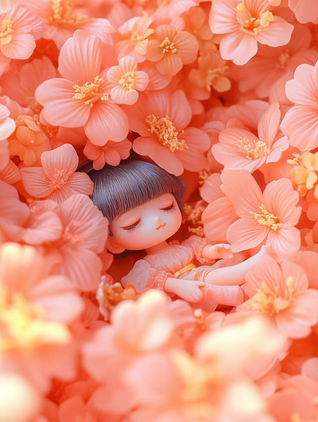 Doll in Peach Flowers