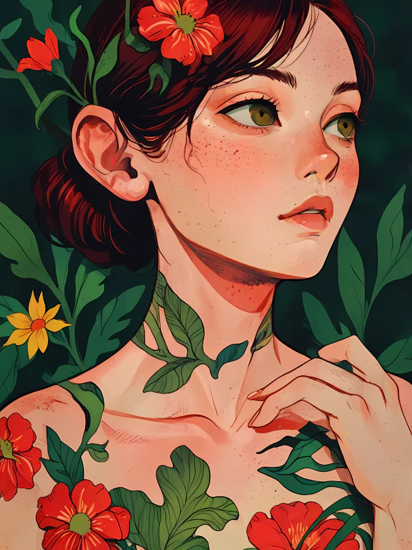 Serene Woman with Floral Elements