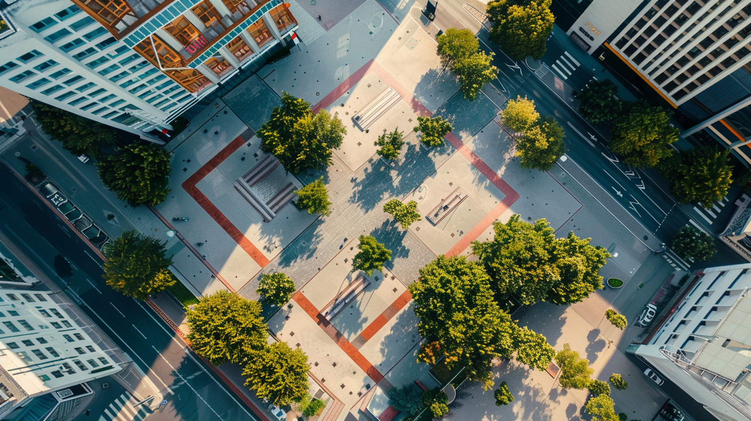 Tranquil Urban Plaza Aerial View