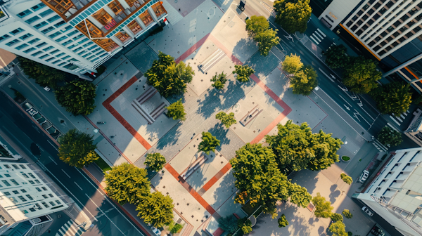 Tranquil Urban Plaza Aerial View