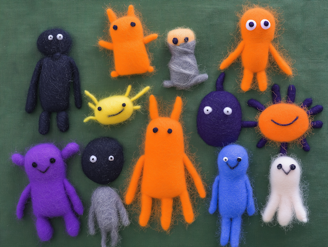 Colorful Felted Wool Creatures