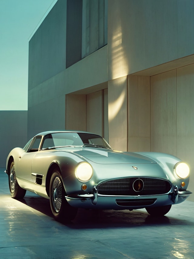 Vintage Sports Car in Modern Setting