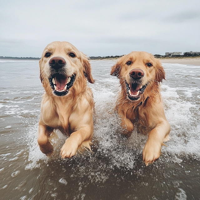 Golden Retrievers at the Beach