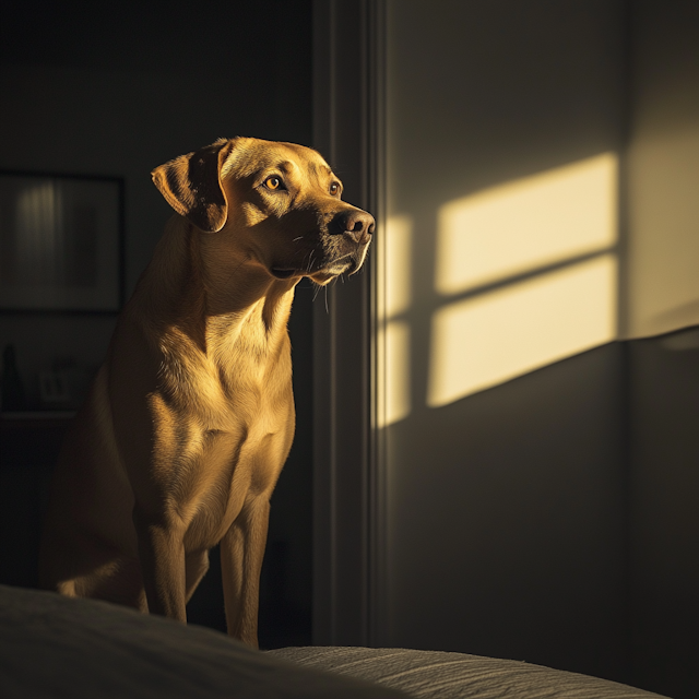 Dog in Sunlit Room