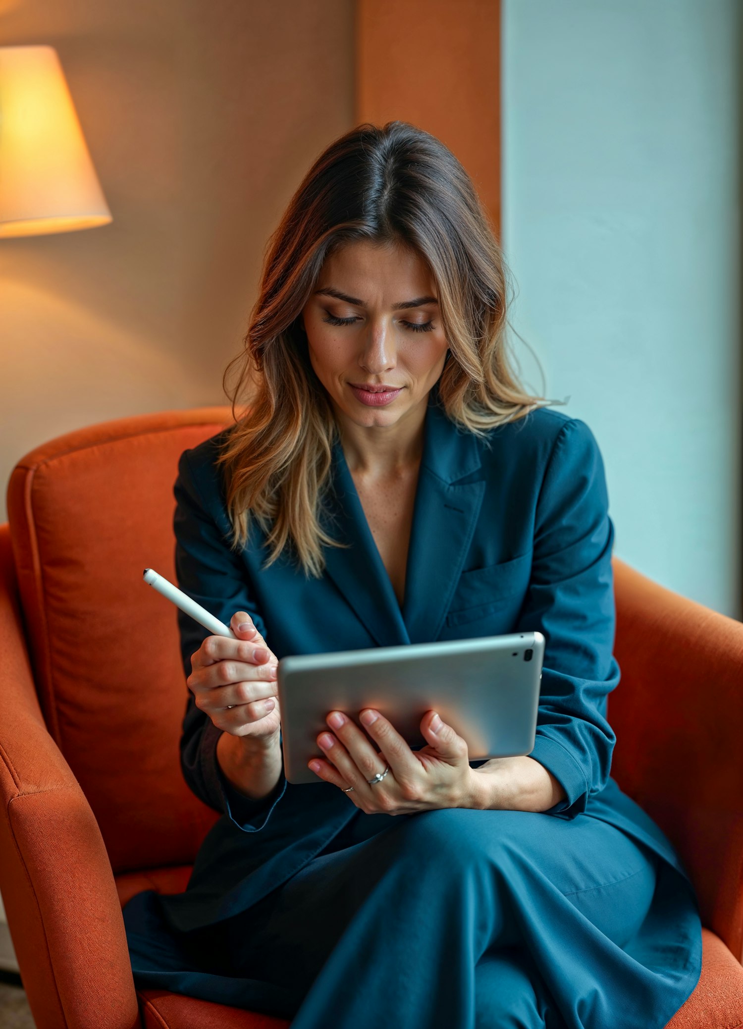 Woman Seated with Tablet