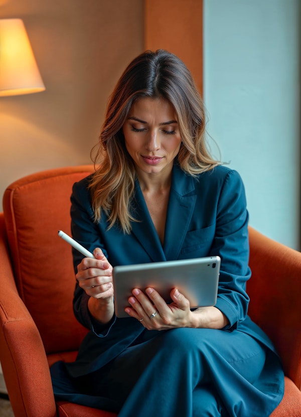 Woman Seated with Tablet