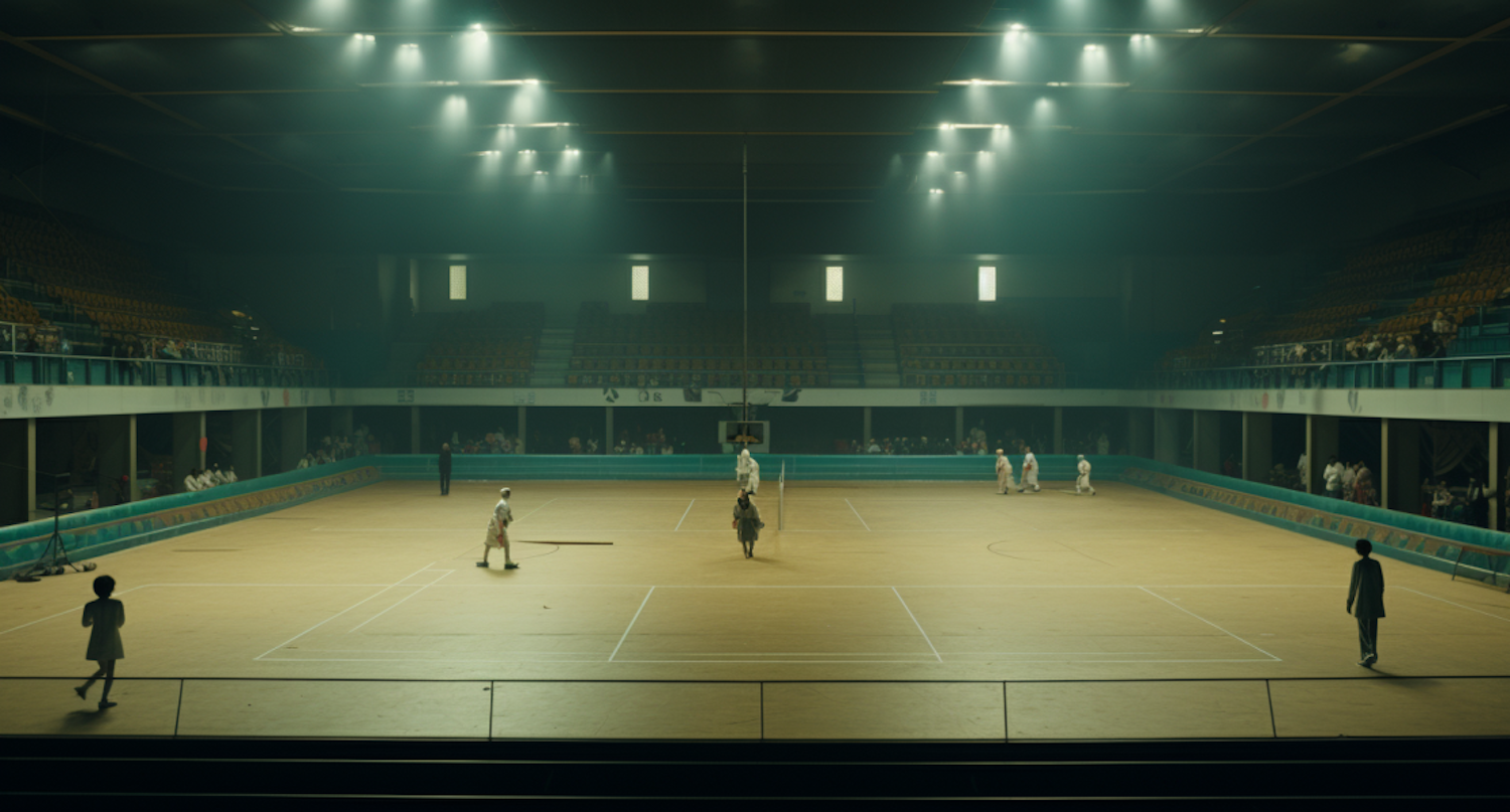 Indoor Badminton Match at a Spacious Sports Hall