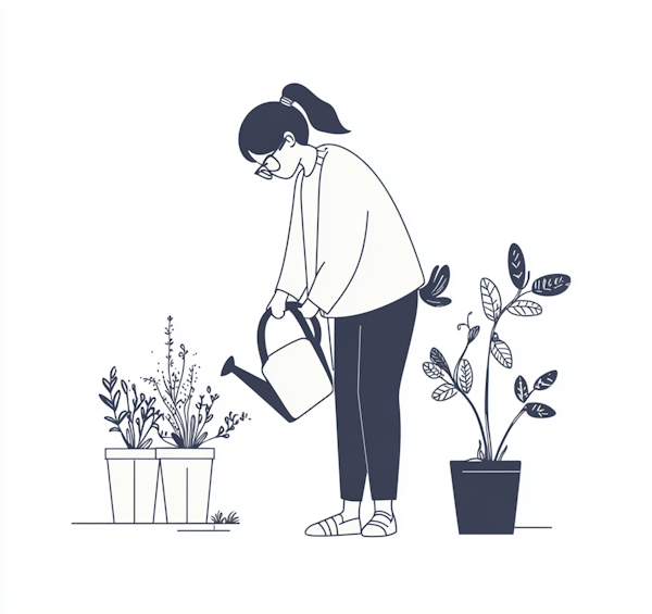 Woman Watering Plants Illustration