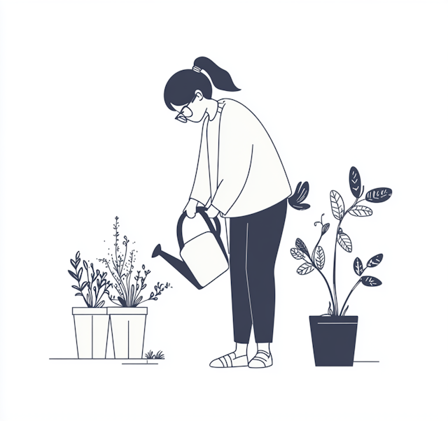 Woman Watering Plants Illustration