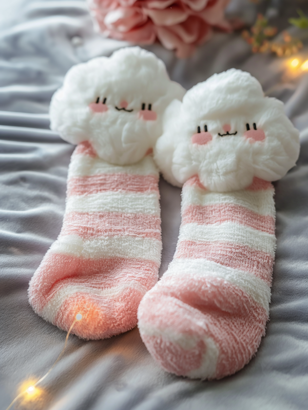 Cozy Kawaii Socks on Bedsheet