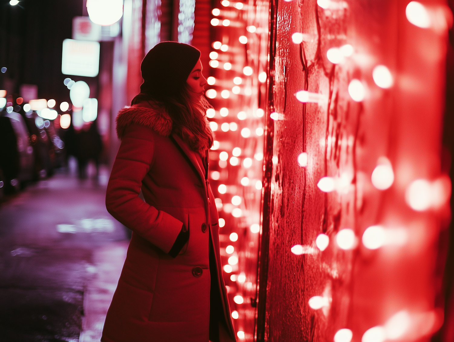 Contemplative Person in Red Glow