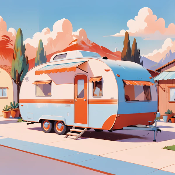 Retro Camper Trailer Scene