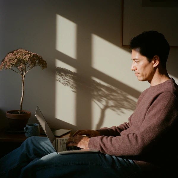 Man Typing by Window