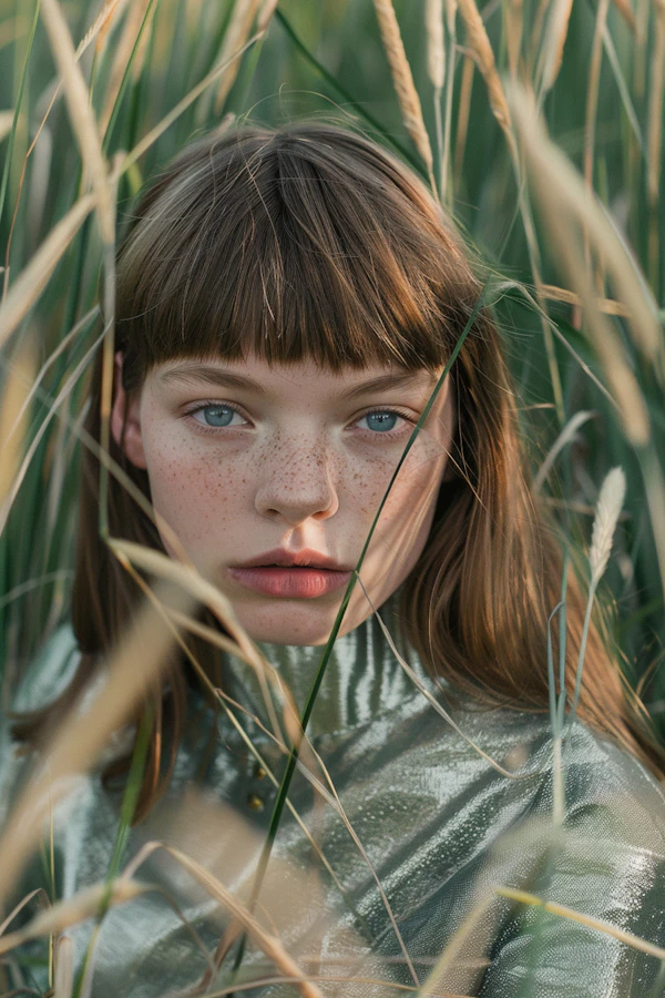 Intense Gaze Through Grass