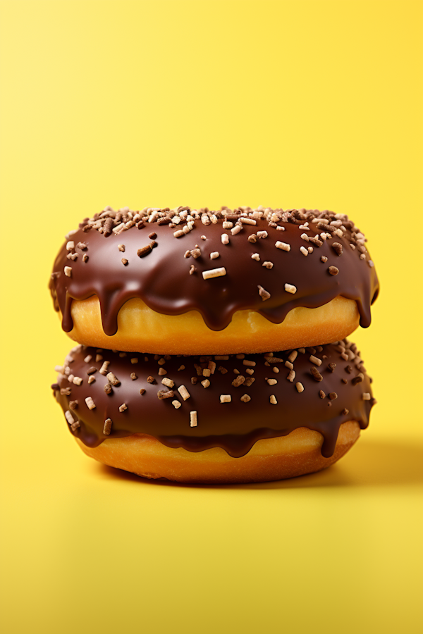 Double Chocolate Glazed Donuts on Yellow