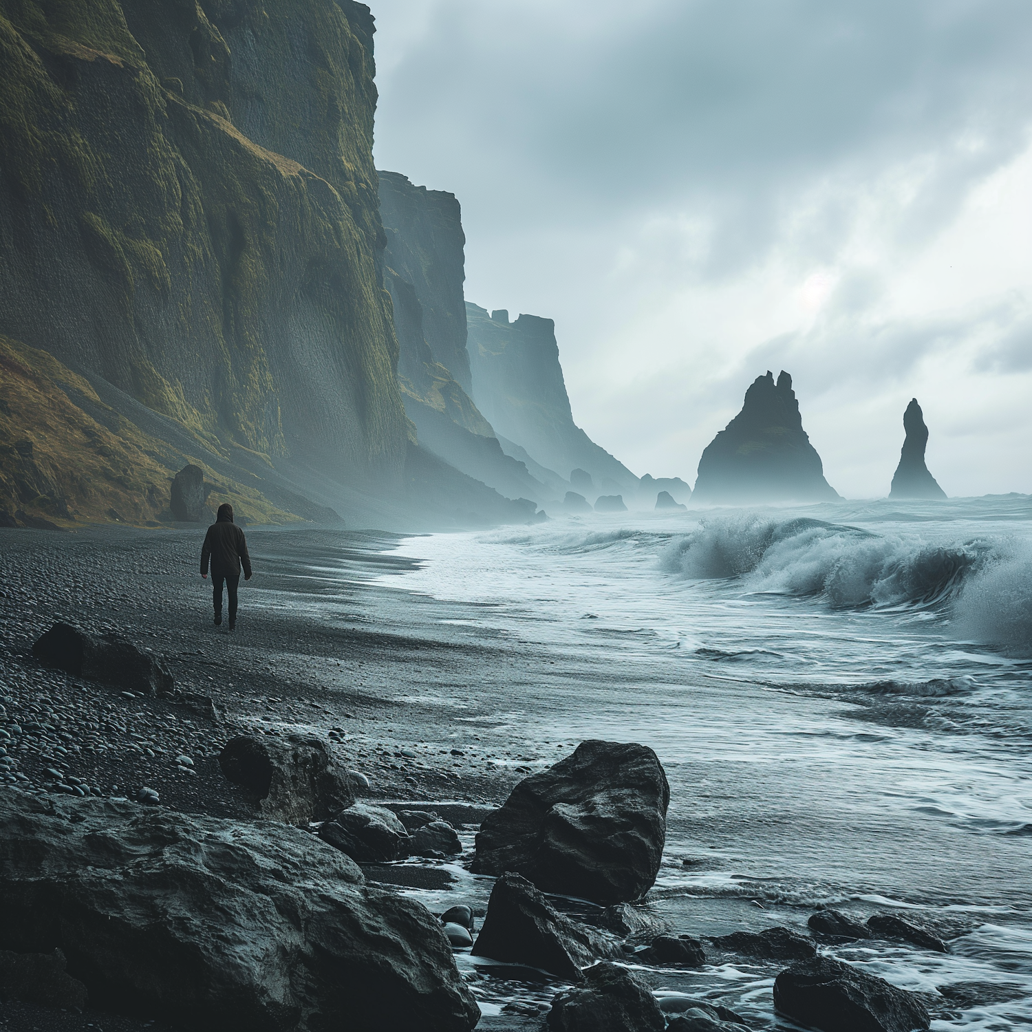 Solitary Wanderer at the Cliffside Shore