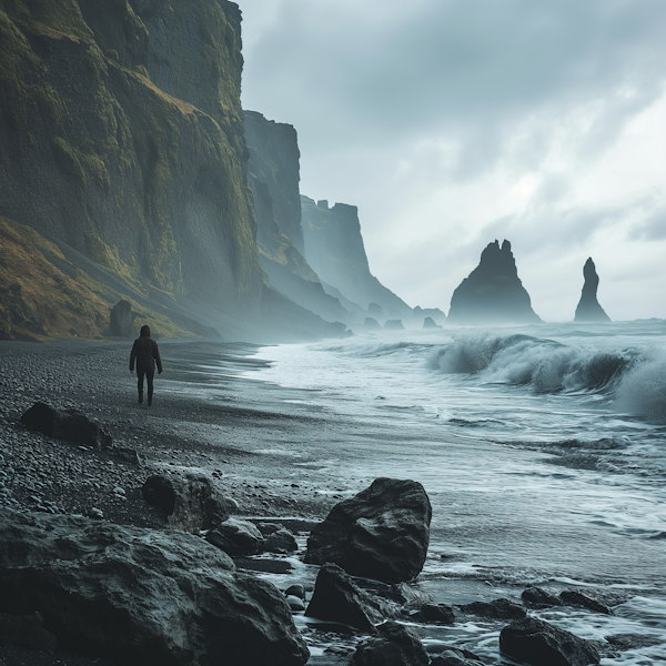 Solitary Wanderer at the Cliffside Shore