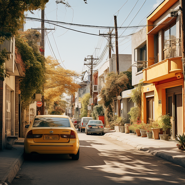 Sunny Tree-Lined Residential Street