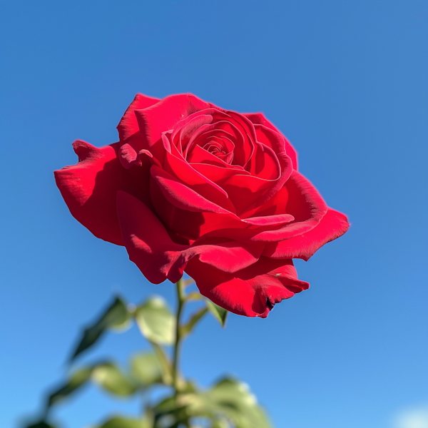 Vibrant Red Rose Against Blue Sky