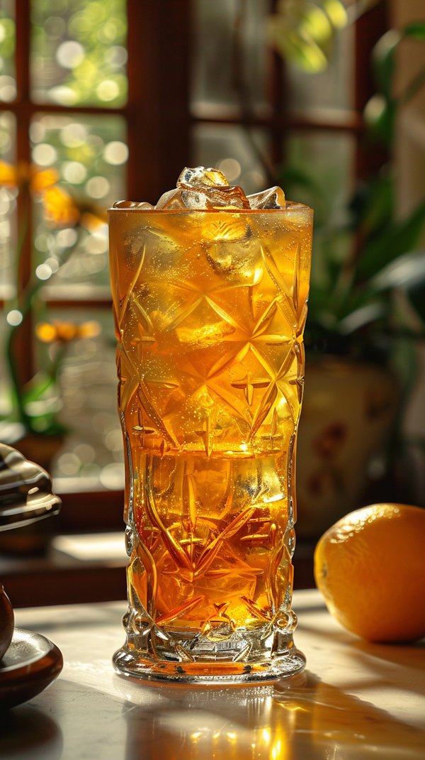 Golden Orange Beverage in Elegant Glass