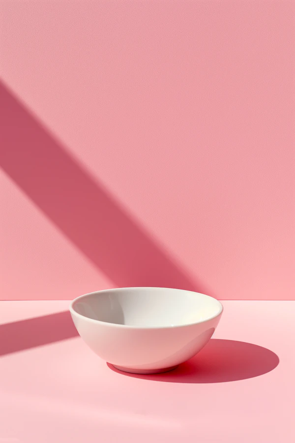 Minimalist Still Life with White Bowl and Pink Background
