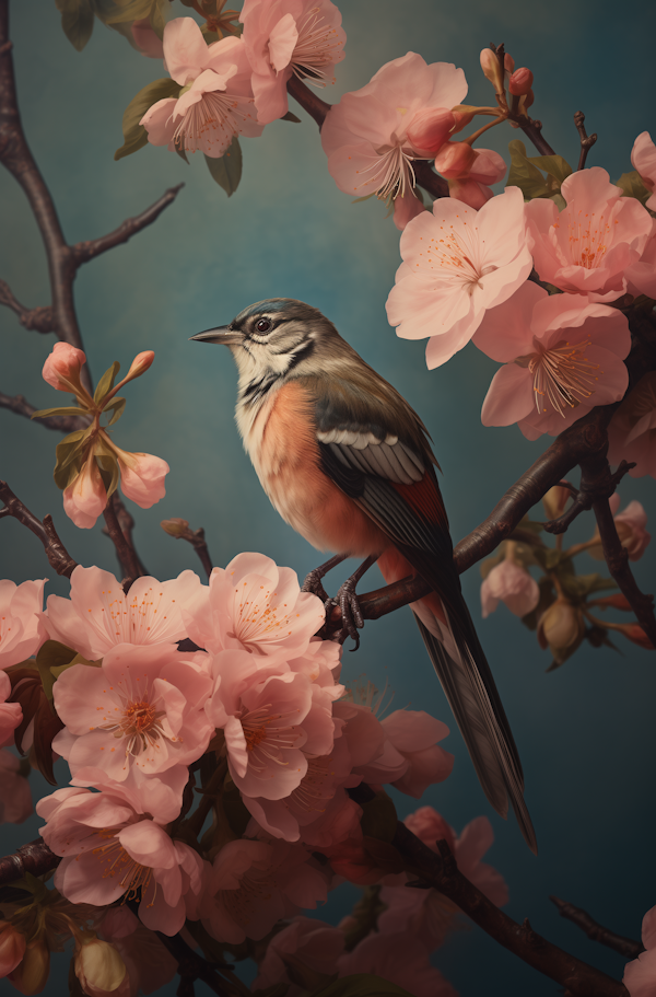 Springtime Serenity with Blossom-Bedecked Bird