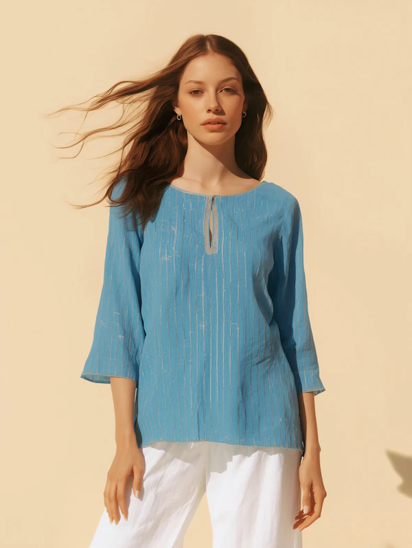 Woman in Blue Outfit
