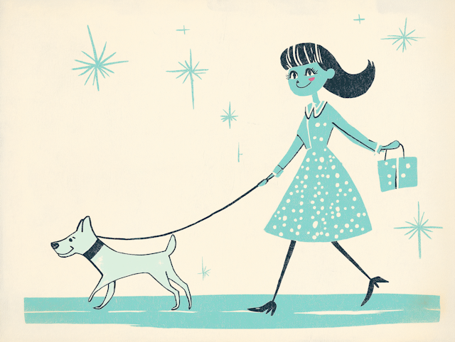 Stylized Woman Walking Dog