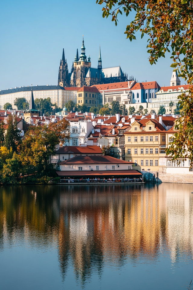 Autumnal European Cityscape with Historic Church