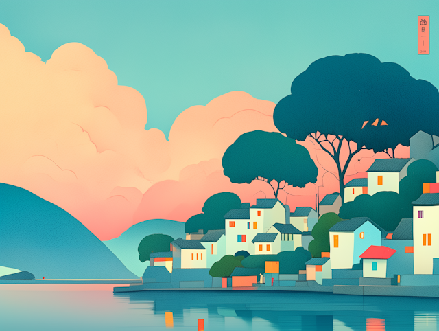 Serene Village by the Water