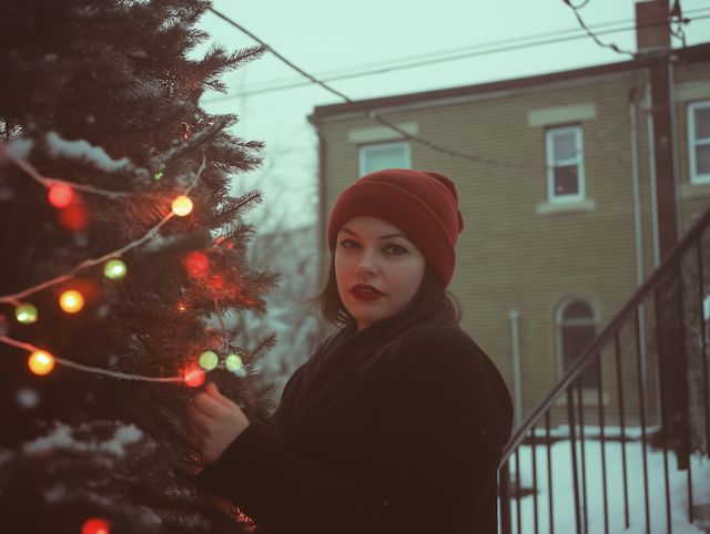 Woman by Christmas Tree