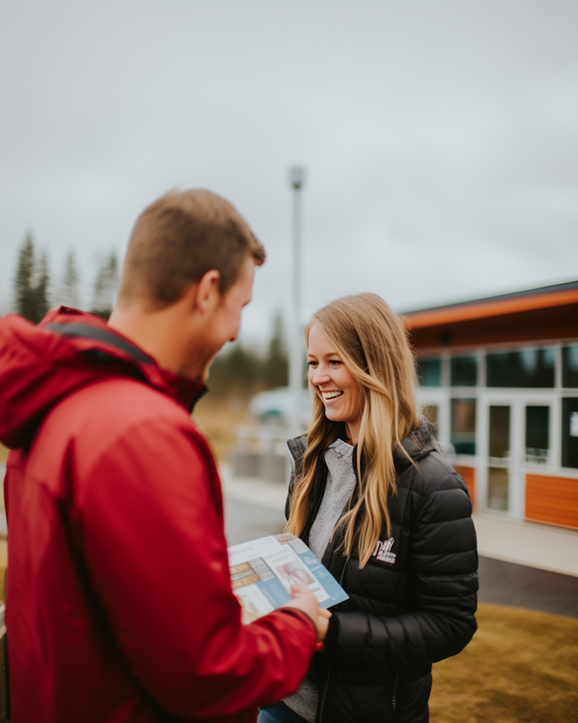 Joyful Exchange in Winter Attire