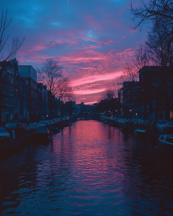 Serene European Canal at Sunset