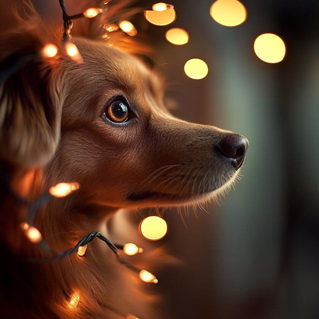 Cozy Dog with String Lights