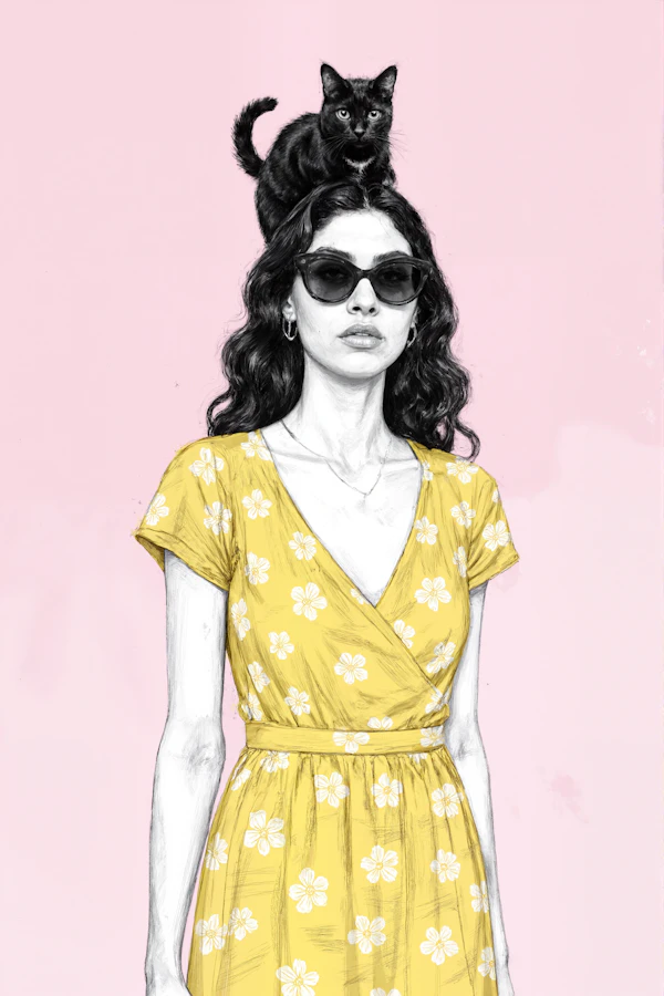 Stylized Woman & Cat