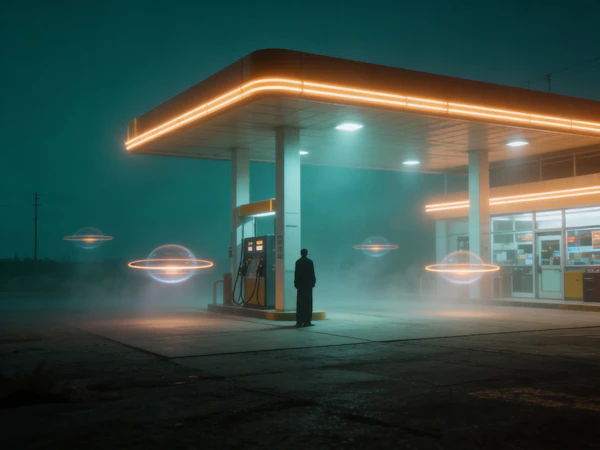 Neon Gas Station Scene