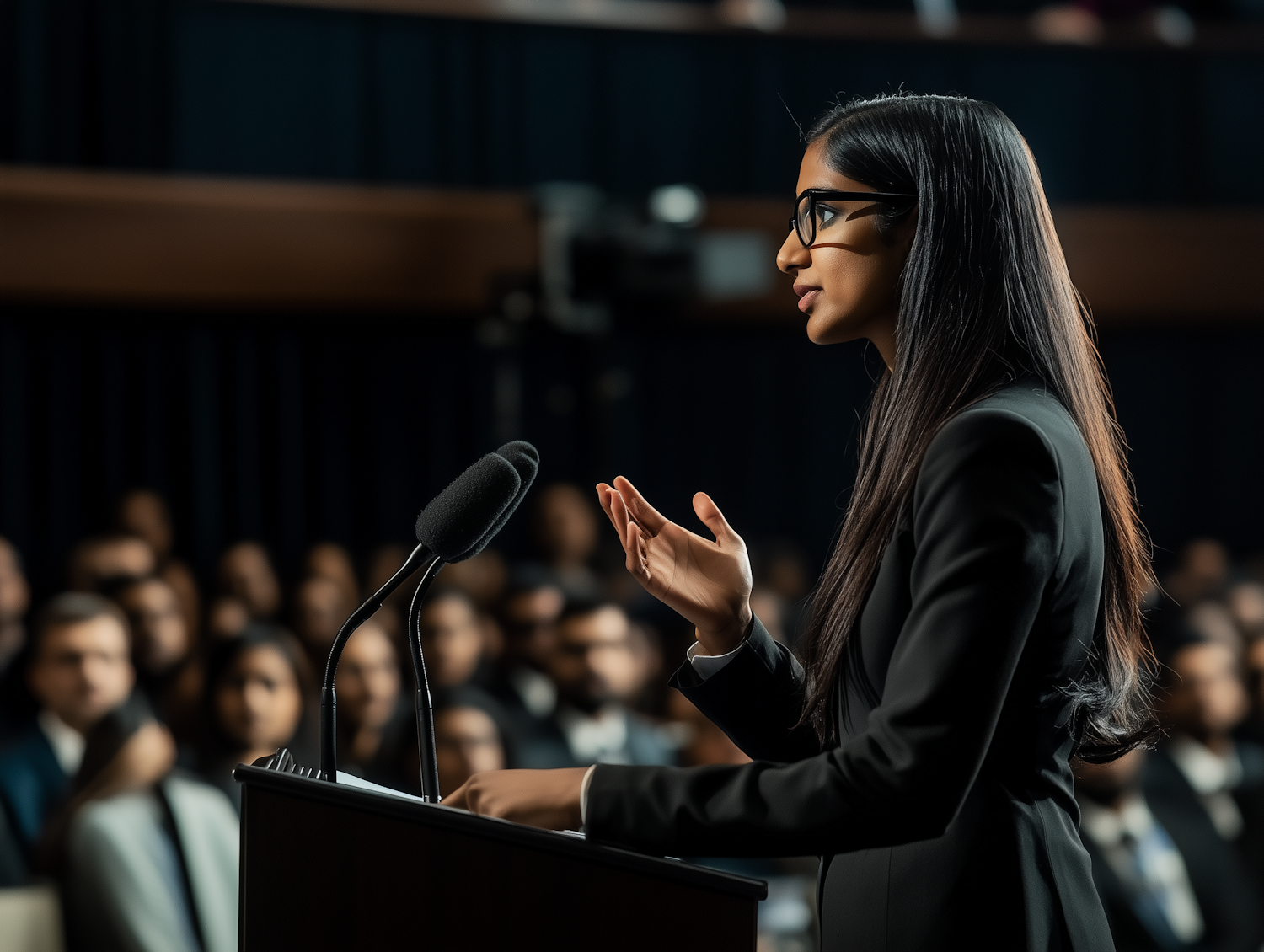 Woman Delivering Speech at Podium